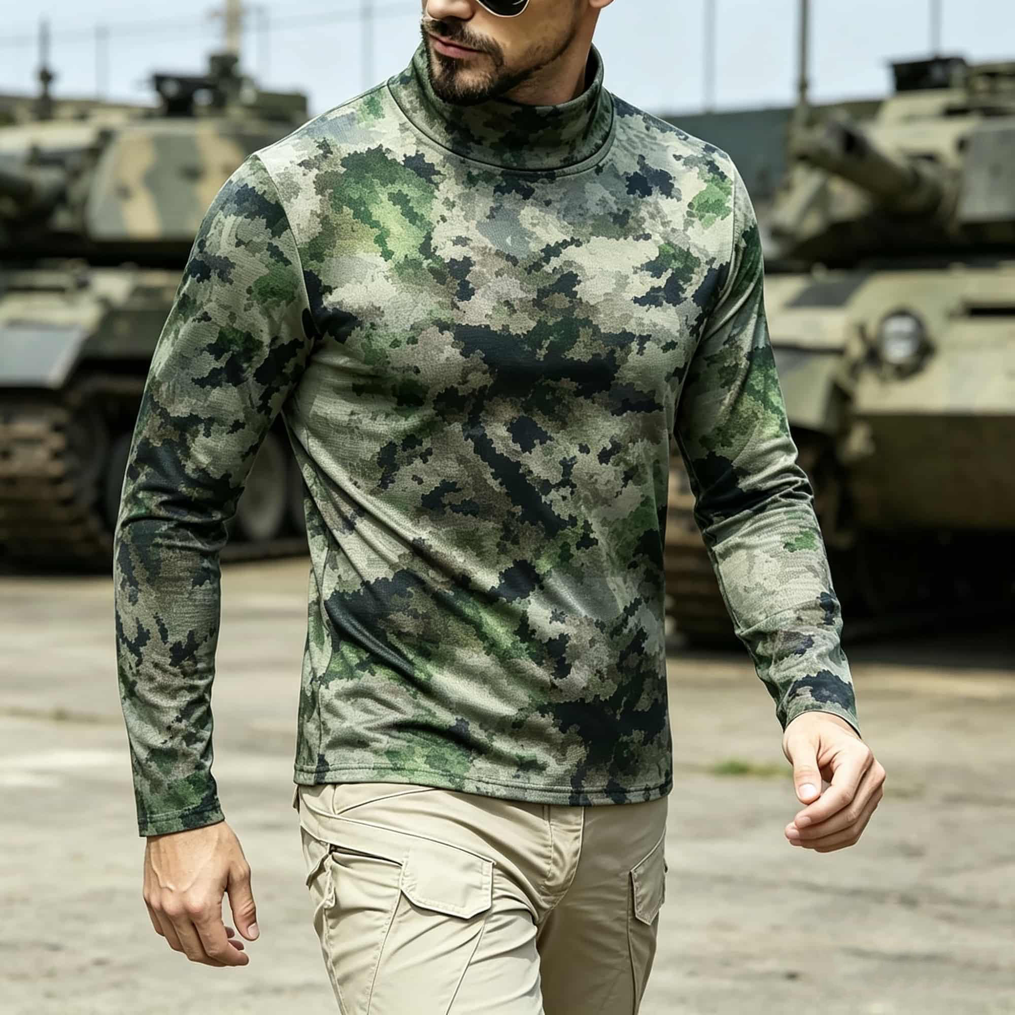 Men Tactical Camouflage Print  - Base Layer Top review and price